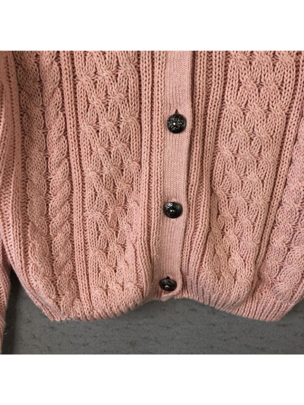 Vintage Pastel Cardigan Sweater Womens S Pink Ramie Cable Knit Fisherman Twee - Picture 16 of 16